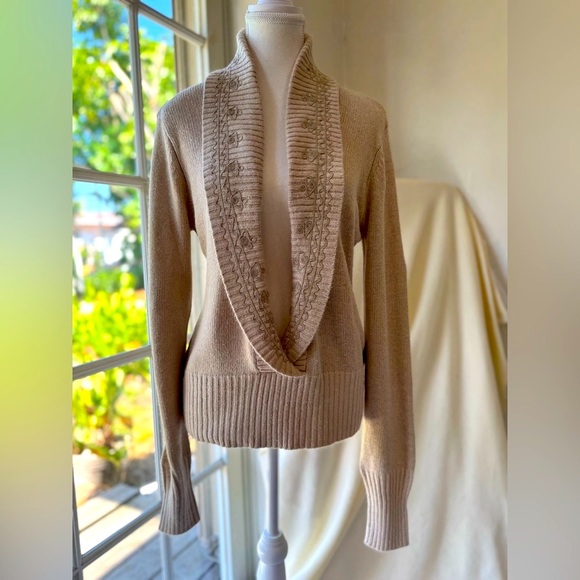 Cream Cardigan with Textured Shawl Collar - Picture 1 of 9